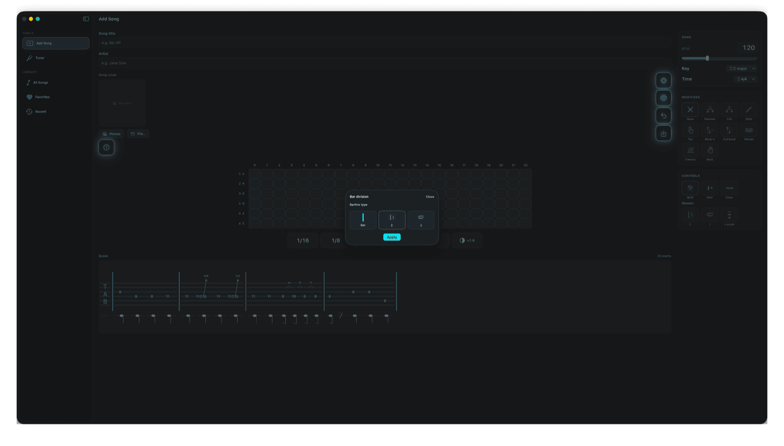 Barlines and measure structure in the composer